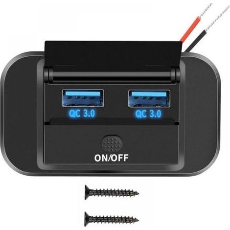 12V Prise Chargeur USB de Voiture 36W Double QC3.0 USB avec Interrupteur étanche pour 12V/ 24V Voitures Bateaux (1/5)
