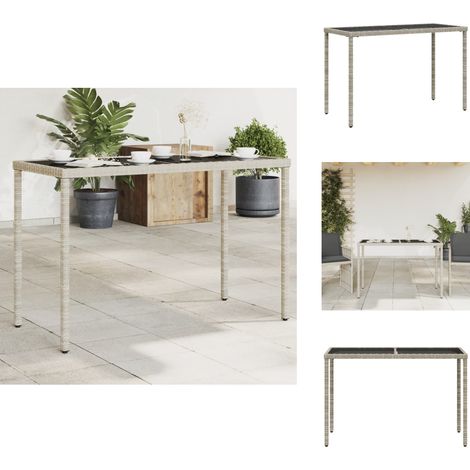 Gartentisch mit Glasplatte Hellgrau 115x54x74 cm Poly Rattan - Gartentisch - Esstisch - Outdoortisch - Terrassenmöbel - Gartenmöbel (1/5)