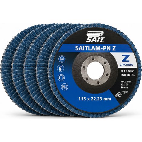 5 Dischi Lamellari SAIT SAITLAM-PN Z 115x22,23 mm Zirconio per Metallo - Grana abrasiva: P120 - 115 x 22,23 mm (1/5)