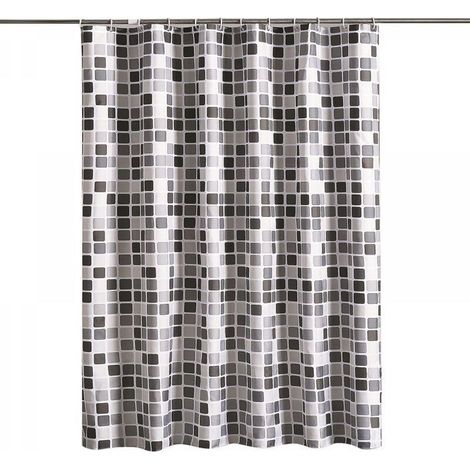 Rideau de douche 200 x 220 cm (largeur x hauteur) en tissu polyester doux, anti-moisissure, antibactérien et hydrofuge pour salle de bain (1/4)