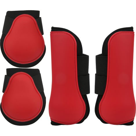 Bottes avant et arrière de cheval, 4 pièces, coque en PU, Tendon pour l'entraînement, le saut, la course, rouge, un ensemble XL (1/5)