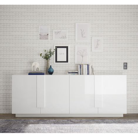 Buffet/bahut moderne 4 portes blanc laqué brillant Uranus