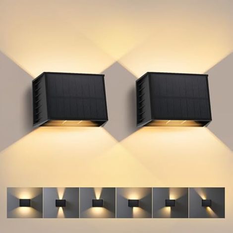 Applique Murale Exterieur Solaire, 2 Pièces Réglable Haut & Bas Lampe Solaire Murale Exterieur, 3000K Étanche Puissant Applique Solaire pour Mur, Clôture, Jardin Patio, Terrasse (1/5)