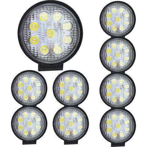 SWANEW 10 X Faro 27W Rotondo Faretto Led da Lavoro. 9 Led di Profondità. Auto 12V 24V Barca Moto SUV (1/4)
