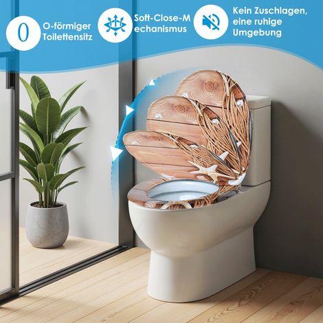 HomSeat WC-Sitz, Deckel mit Absenkautomatik, Schnellverschlussmechanismus, leicht zu reinigen, einfache Montage von oben, Sitz aus Duroplast (O-förmig)