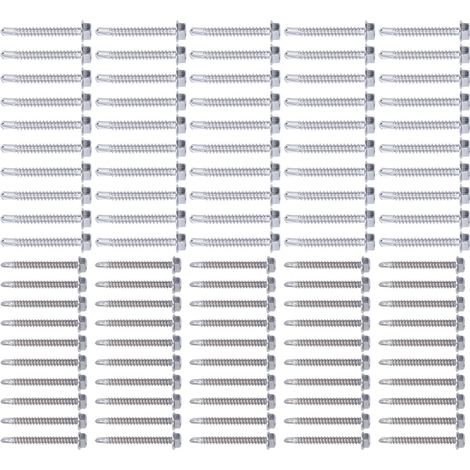 100-teiliges Sortiment an Sechskantschrauben mit Unterlegscheiben, selbstbohrend, Edelstahl 304, 4,2 x 38 mm und 4,8 x 38 mm (1/5)
