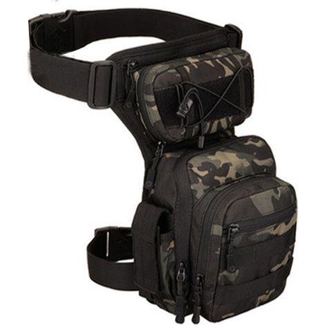 1 Sac de Cuisse Tactique Nylon, Compartiments Multiples, Système Molle, Résistant à l'Eau, pour Randonnée Vélo Moto (1/5)