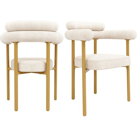 Chaise de salle à manger en velours beige avec pieds dorés, confortable et moderne (1/5)