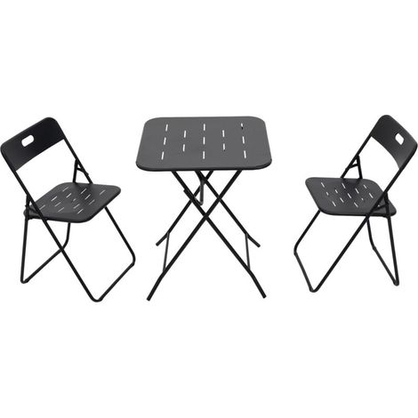 Salon de jardin 3 pièces noir – Table et 2 chaises pliables, revêtement E‑Coating, résistant aux intempéries – Design classique intérieur/extérieur (1/5)