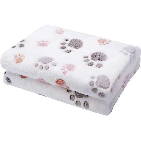 Warme Hundedecke, Hundebettkissen mit Pfotenabdruck, weiße Fleecedecke Größe L, weiche Haustierbettwäsche.