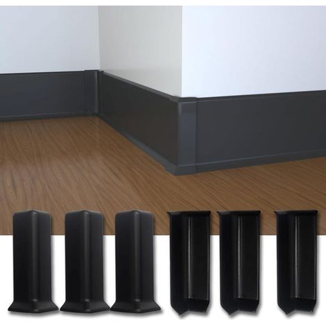6 selbstklebende Eckklötze für Wandsockelleisten, Innen- und Außenecken, geformte Gummileiste für Wandsockelleisten, 10 cm, schwarz (1/5)