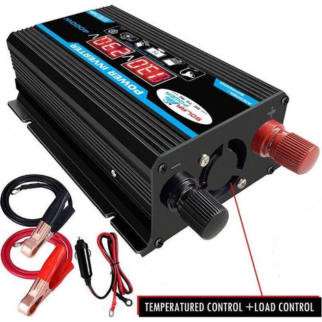 Convertisseur 12V 220V pur sinus 4000W – Double AC prises – Affichage LCD – Protection sous-tension et surtension – Ventilateur intelligent (1/5)