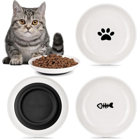 Lot 3 gamelles céramique + base caoutchouc antidérapant, faciles nettoyage pour chats (1/4)