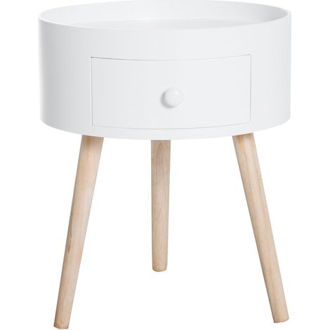 Tavolino da Salotto Moderno con Cassetto in Legno Bianco Ø38x45 cm (1/5)