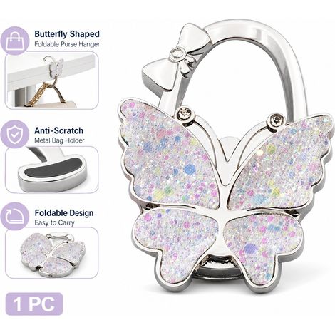 Porte-sac pliable en forme de papillon, crochet pliable pour sac à main à poser sur table, support métal anti-rayures pour sacs, crochet pliable pour sac à main sur table pour femmes, sacs à main (1/5)