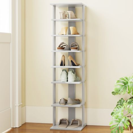 Meuble à Chaussures 7 Niveaux en Forme de Tour Peu Encombrante Rangement d'Angle 27x26x110cm Gris (1/2)