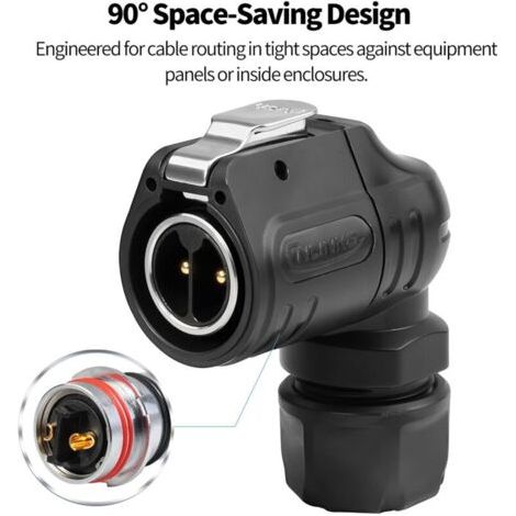 NALOOKAMIC LP20 90° Connecteur étanche à 2 Broches, Connexion Rapide Fiche mâle à Angle Droit Prise à trou unique, Connecteur Circulaire électrique Extérieur pour équipement Industriel