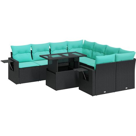 Maison Exclusive - Salon de jardin avec coussins 9pcs noir résine tressée acacia (1/5)
