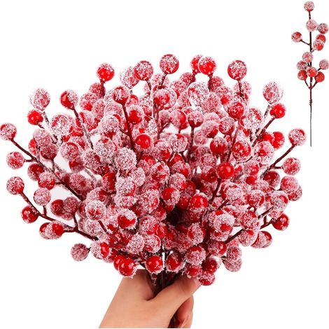 Rameaux De Baies Rouges - Décor Artificiel Pour Noël - 8 Pouces - Embellissement Hivernal Avec Effet Neige - 20 Pièces (1/5)