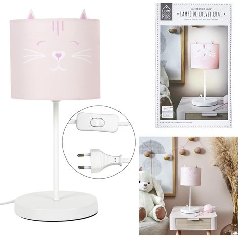Lampe de Chevet - HOME DECO KIDS - Chat - Personnalisable - Rose et Gris (1/5)