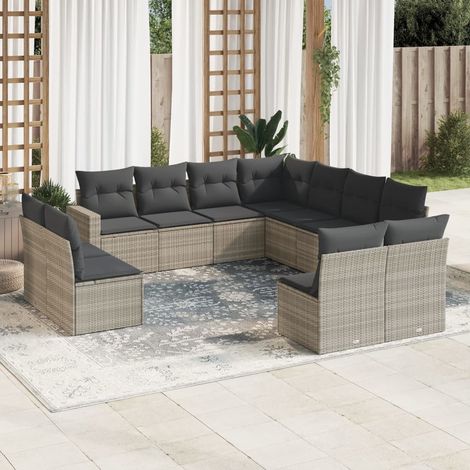 Salon de jardin 11 pcs avec coussins gris clair résine tressée (1/3)