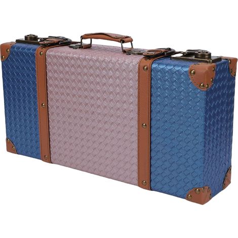 Decorative PU Leather Suitcase with Pink and Blue Woven Pattern and Composite Wood Construction for Storage, Display, Photography, and Home Decoration (1/5)