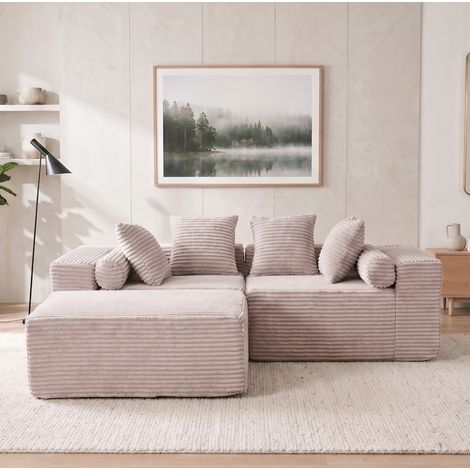 Sofá modular en L con chaise longue, 3 módulos, beige, OKWISH (1/5)