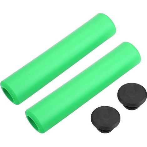 Manubrio per bicicletta, set di 2 paia, 4 pezzi, manubrio per bicicletta in silicone antiscivolo e ammortizzante (con tappi terminali), impugnature (verdi) (1/5)