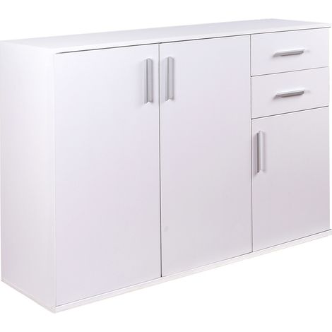 Cassettiera Mobile Armadietto 3 Porte 2 Cassetti Design Moderno Madia Bianco (1/5)