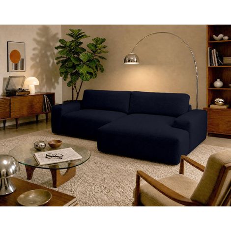 Tama - canapé d'angle droit 4 places convertible avec coffre en tissu - bleu marine (1/5)