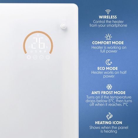 Baridi DH140 Electric Glass Panel Heater, 2000W, Thermostat Controlled 24Hr 7 Day Timer, Wi-Fi Enabled, Remote Control, White (1/5)