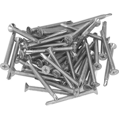 50 selbstbohrende Schrauben aus verzinktem Kohlenstoffstahl, Flachkopf, Kreuzform 4,8 x 50 mm, für Reparaturen und Montagearbeiten