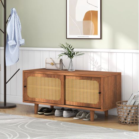 Mueble zapatero con puertas de ratán nogal moderno OKMYHOME (1/5)
