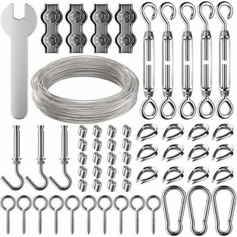 30m Corde en Acier Inoxydable à Suspendre Kit,2mm Câble en acier inoxydable revêtu avec Tendeur et Crochets,pour Suspension Lumineuse,plante grimpante,corde a linge,rideau pergola,rambarde. (1/4)