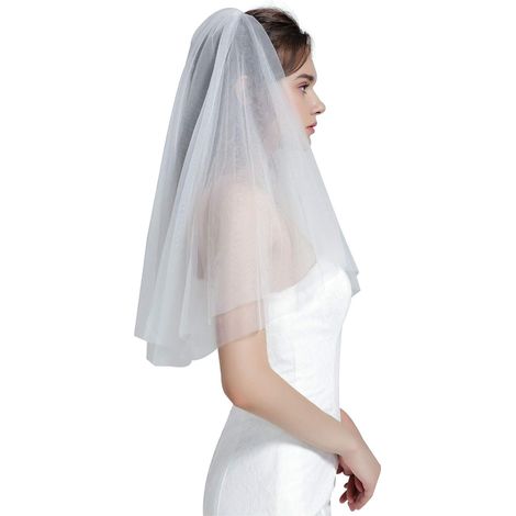 Voile De Mariée Avec Peigne - 2 Niveaux - Longueur Jusqu'aux Doigts - Bord Découpé - Finition Main - 70 cm Et 90 cm - Largeur 140 cm - 1 Pièce (1/5)