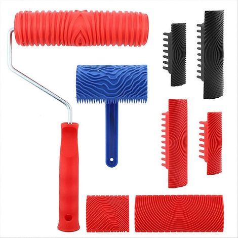 Ensemble d'outils pour peinture imitation bois - Rouleau à peindre imitation bois avec manche (1/5)