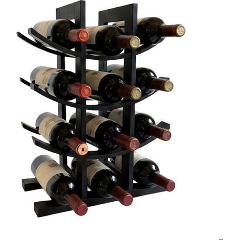 Casier À Vin - 12 Bouteilles - Bambou - 41x30x14,5 Cm - Pour Vins Rouges Et Blancs - Noir (1/5)