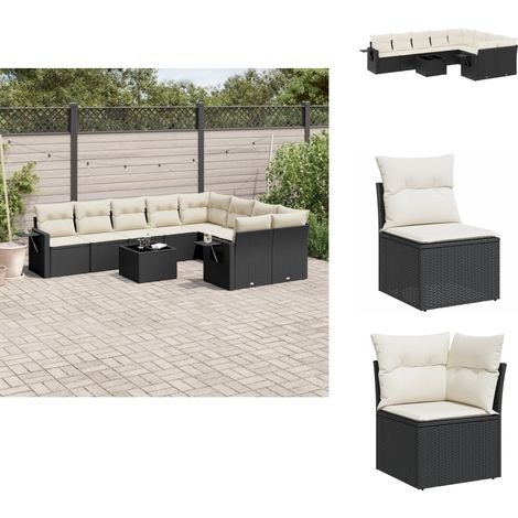 Salon de jardin 10 pcs avec coussins noir résine tressée - Ensemble Salon De Jardin - Meuble De Jardin - Salon Extérieur - Résine Tressée - Rotin Synthétique (1/5)
