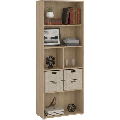 Dmora - Libreria Desiree, Scaffale da ufficio, Mobile portalibri, Biblioteca, 80x34 h205 cm, Rovere