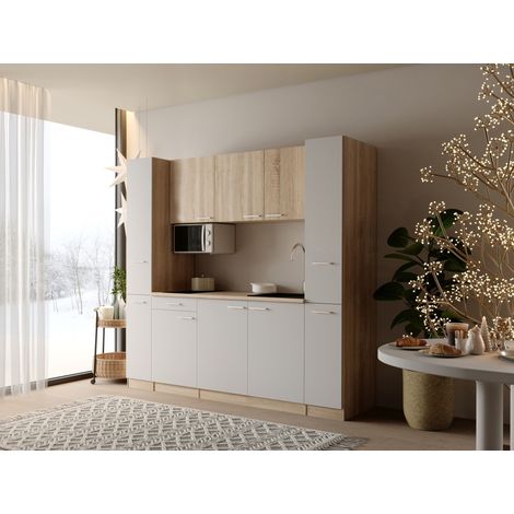 Küche Küchenzeile Singleküche Eiche Weiß Ingrid 210 cm ohne Kühlschrank Respekta