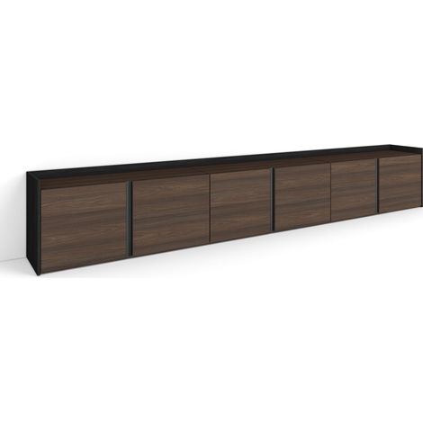 Skraut Home - Mobile TV Soggiorno, Ampio spazio a disposizione, 309x35x50cm, Per TV fino a 80", Mobile Soggiorno, Stile moderno, Rovere scuro e Nero