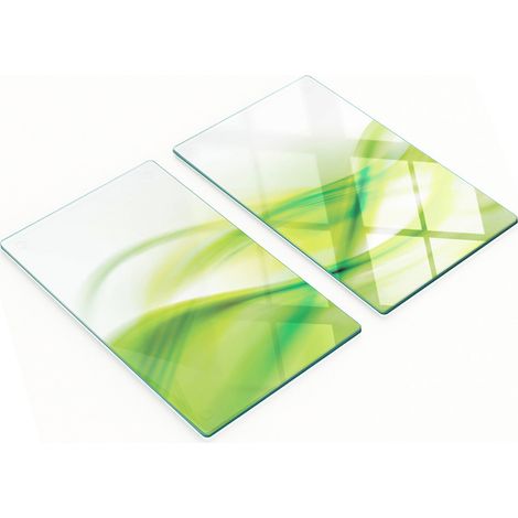 Juego de dos tablas de cocina de cristal con diseño abstracto verde, 2x30x52 cm. (1/5)