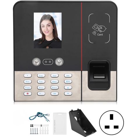 Contrôleur d'accès TCP/IP à reconnaissance faciale, empreinte digitale, mot de passe et carte d'identité, 2,8 pouces, 100-240V, prise UK. (1/5)