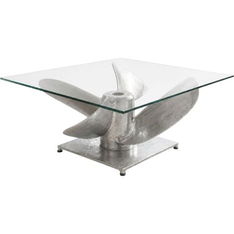 Tavolino ALUMIA 85 cm in vetro temperato e alluminio - design industriale con piede a elica (1/5)