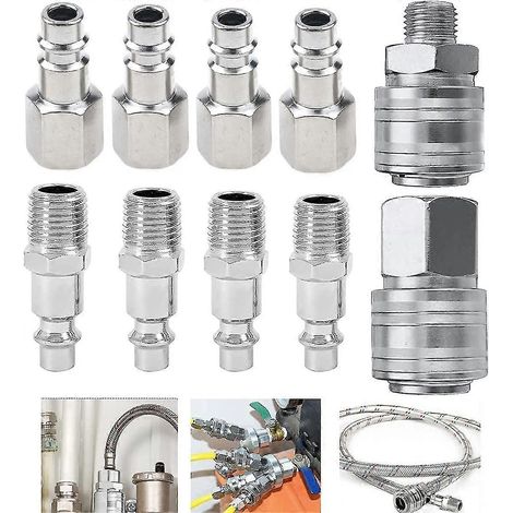 2024 Lot de 10 raccords rapides pour compresseur d'air Tuayn, filetage BSP 1/4", mâle/femelle. (1/5)