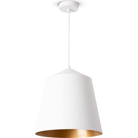Paco Home Pendelleuchte Wohnzimmer Hängelampe Esstisch Küche Lampenschirm Industrial Pendelleuchte - Weiß, Gold (Ø32.5 cm) (1/5)