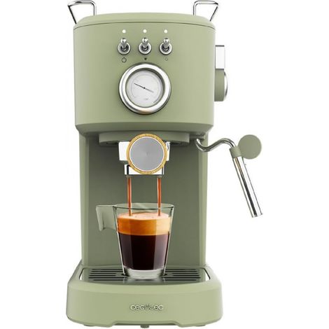 Cecotec – Machine à expresso 1100 W – Pression 20 bars – Réservoir 1,25 L – Buse vapeur pour cappuccino – Design rétro vert