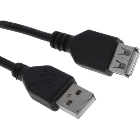 Câble USB RS PRO, USB A femelle vers USB-A mâle, Noir, 5m ( Prix pour 1 ) (1/3)
