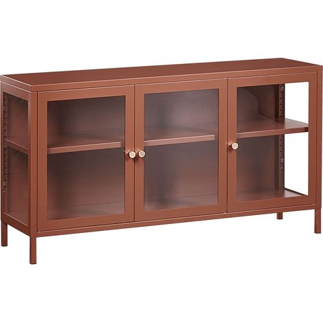Credenza in acciaio con vetro temperato a 3 ante e ripiani regolabili marrone dorato Newport (1/5)