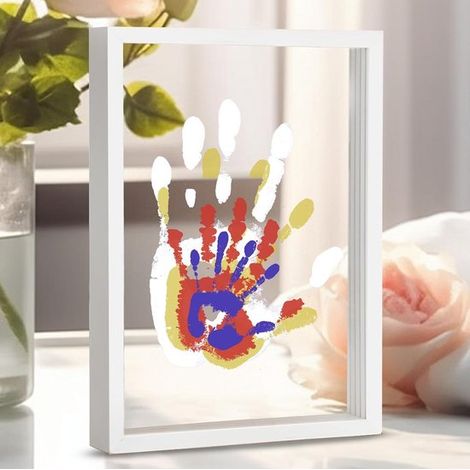 Familien Handabdruck Set, DIY Erinnerungsstück mit Holzrahmen, Geschenkverpackung Weiß (1/5)